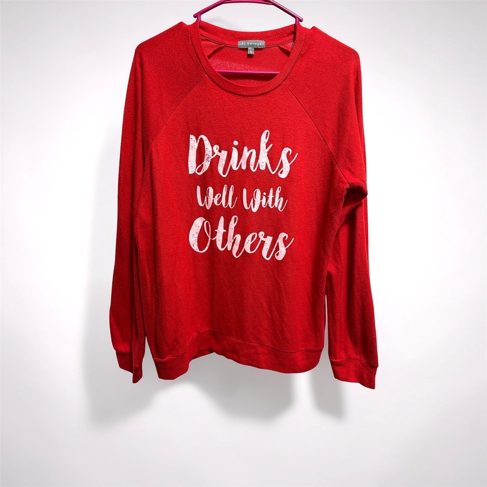P.J. Salvage Size‎ Medium "Drinks Well With Others" Red Pajama Lounge Top